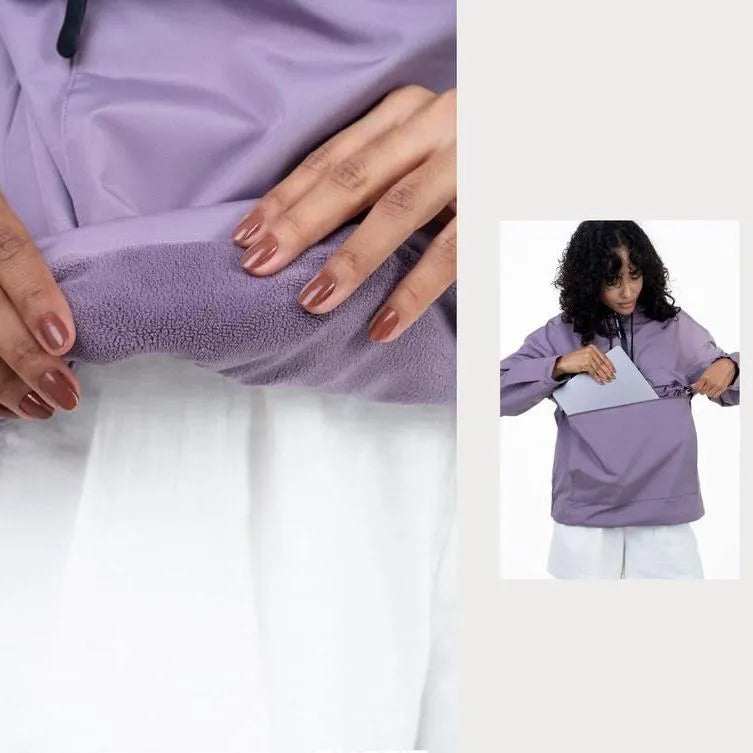 Fleece-lined Hooded Rain Jacket With Kangaroo Pocket(BUY 2 FREE SHIPPING)