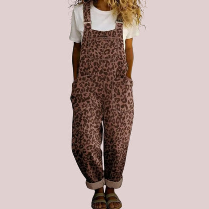 Women's Vintage Leopard Print Adjustable Strap Overalls