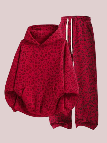 Women's Leopard Print Oversized Hoodie & Wide Leg Sweatpants Set