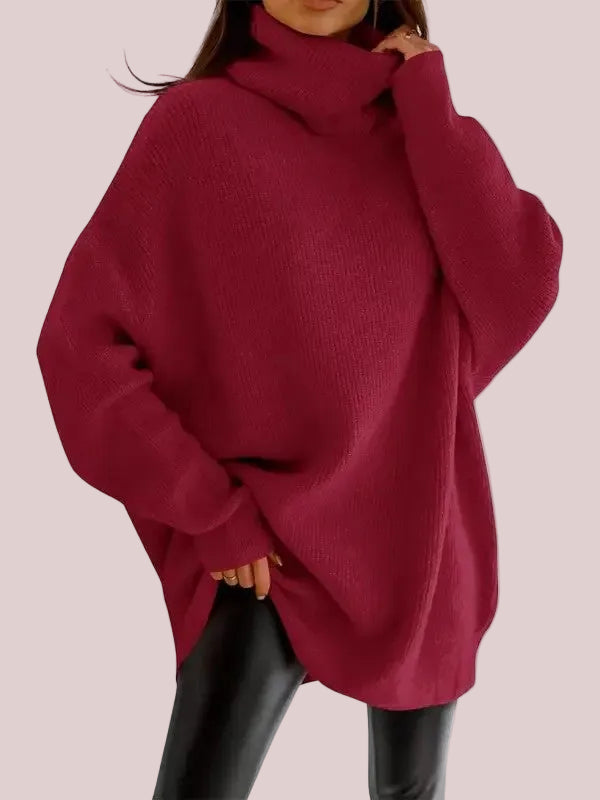 Women's Oversized Cowl Neck Batwing Sleeve Long Knit Tunic Sweater