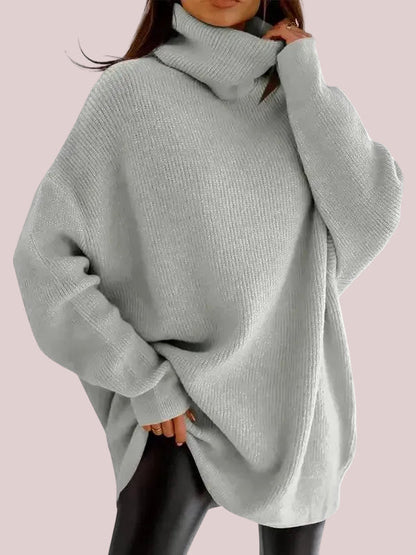 Women's Oversized Cowl Neck Batwing Sleeve Long Knit Tunic Sweater