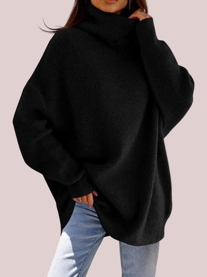 Women's Oversized Cowl Neck Batwing Sleeve Long Knit Tunic Sweater