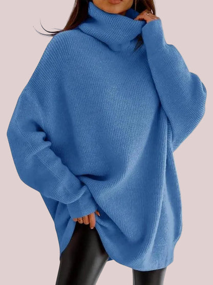 Women's Oversized Cowl Neck Batwing Sleeve Long Knit Tunic Sweater
