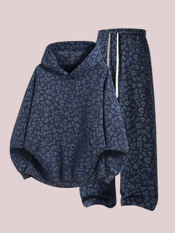 Women's Leopard Print Oversized Hoodie & Wide Leg Sweatpants Set