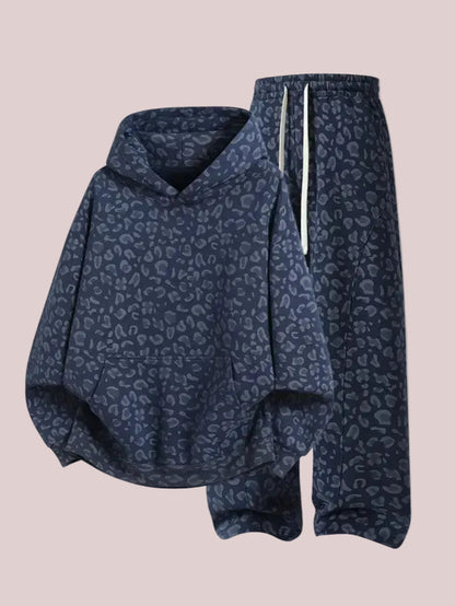 Women's Leopard Print Oversized Hoodie & Wide Leg Sweatpants Set