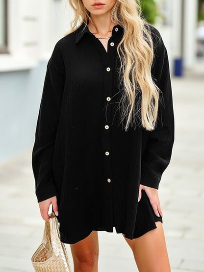 Womens Long Sleeve Gauze Shirt & Shorts Set
