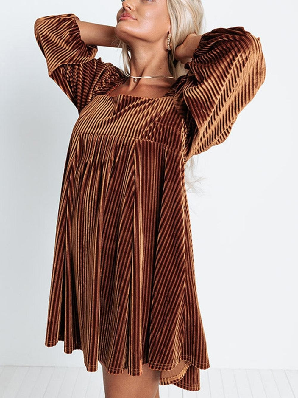 Women's Square Neck Tie Back Ribbed Dress (Buy 2 Free Shipping)