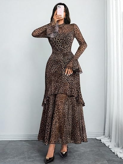 Valentine's Sheer Leopard Maxi Dress