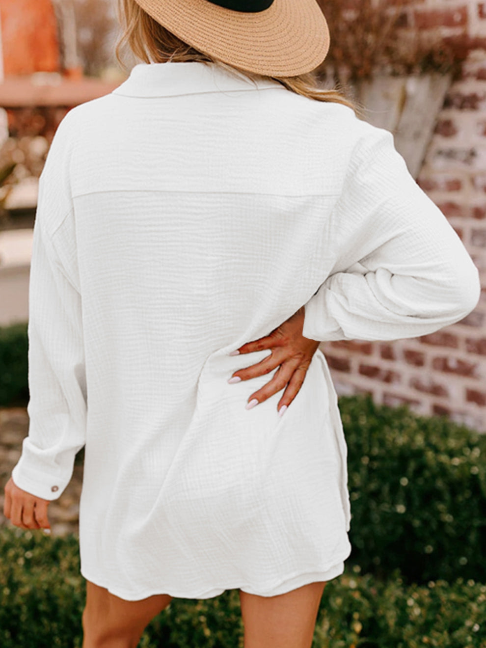 HOT SALE-Womens Long Sleeve Gauze Shirt & Shorts Set
