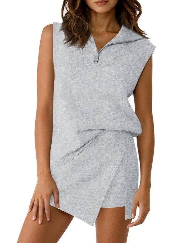 🔥Hot Sale 49% Off-Women's Half-Zip Casual Skort Two-Piece Set