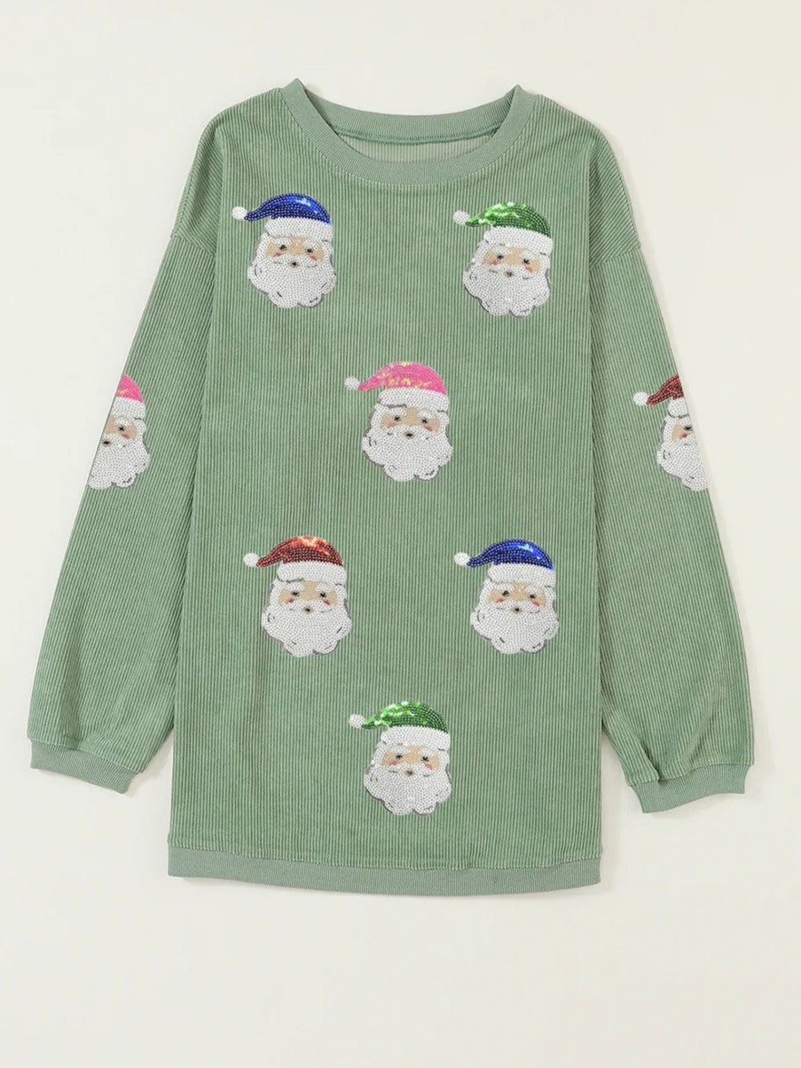 Women's Grass Green Santa Claus Graphic Sequins Sweatshirt (Buy 2 Free Shipping)