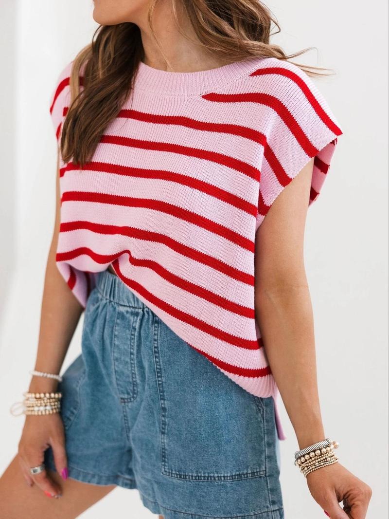 Women's Striped Print Crew Neck Sweater Pullover(Buy 2 Free Shipping)