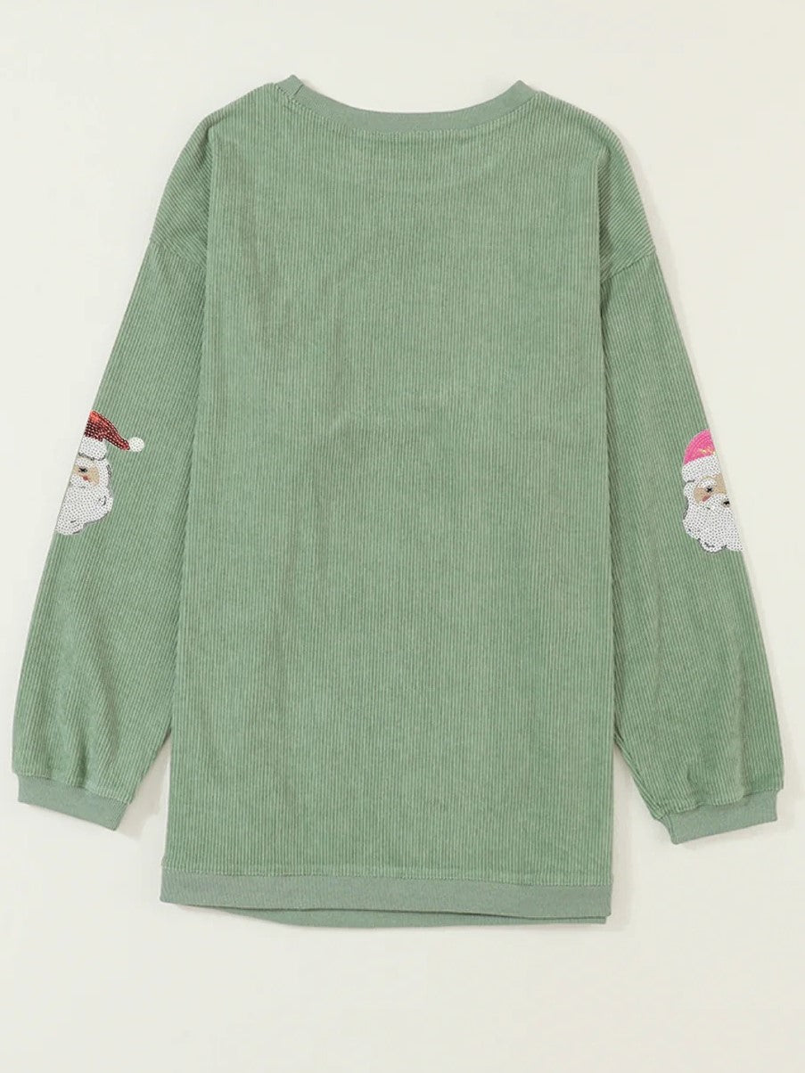 Women's Grass Green Santa Claus Graphic Sequins Sweatshirt (Buy 2 Free Shipping)