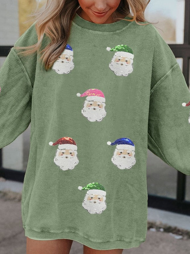 Women's Grass Green Santa Claus Graphic Sequins Sweatshirt (Buy 2 Free Shipping)