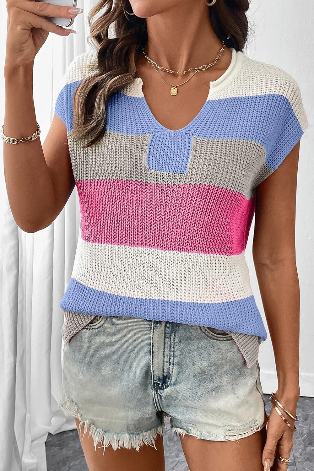 2026 Spring Women's Striped Colorblock Knit Top（buy 2 free shipping）