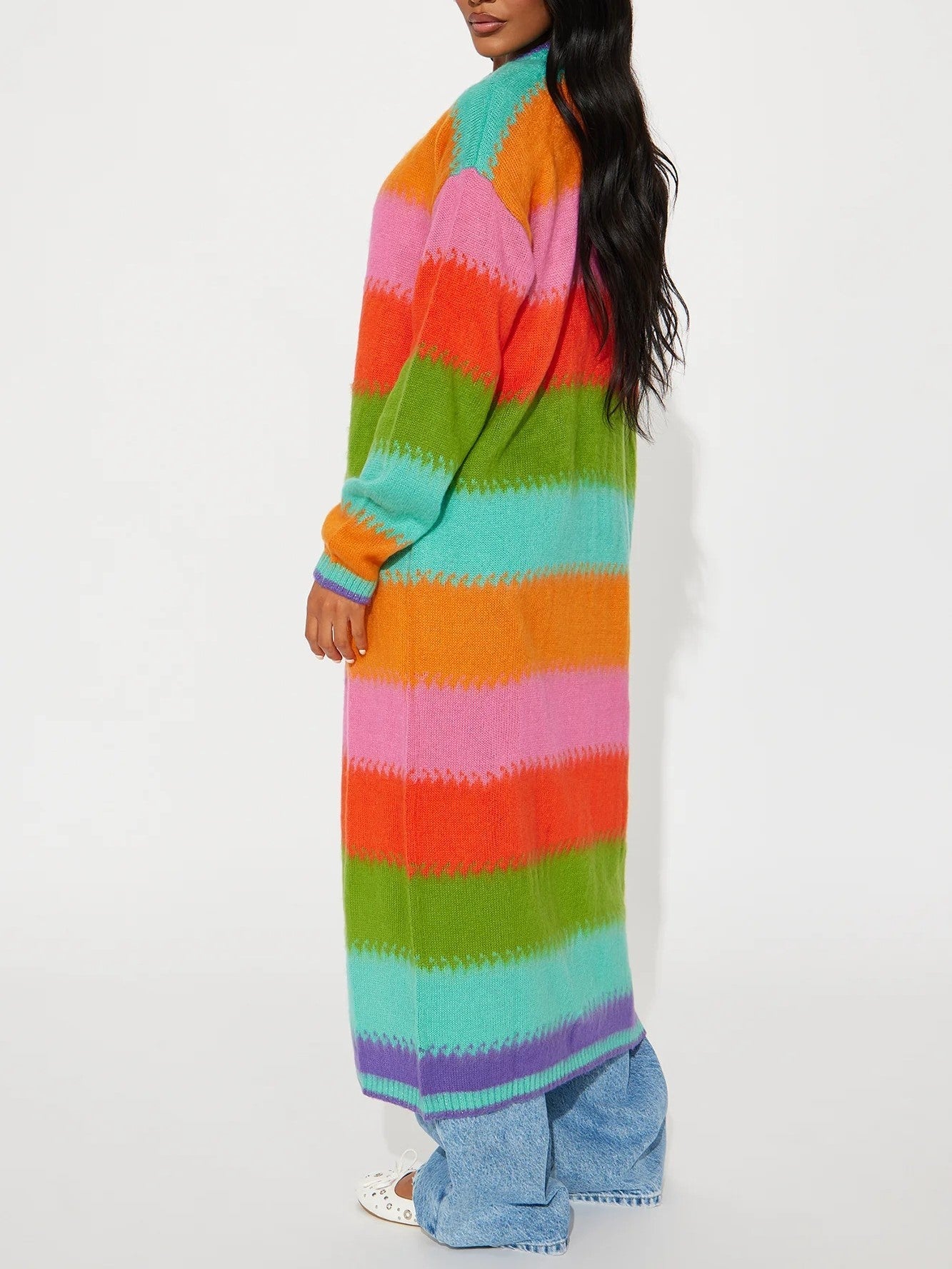 Women's Vibrant Striped Long Cardigan