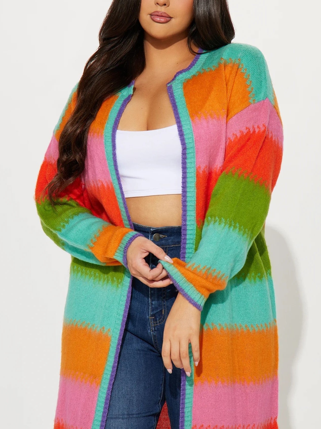 Women's Vibrant Striped Long Cardigan