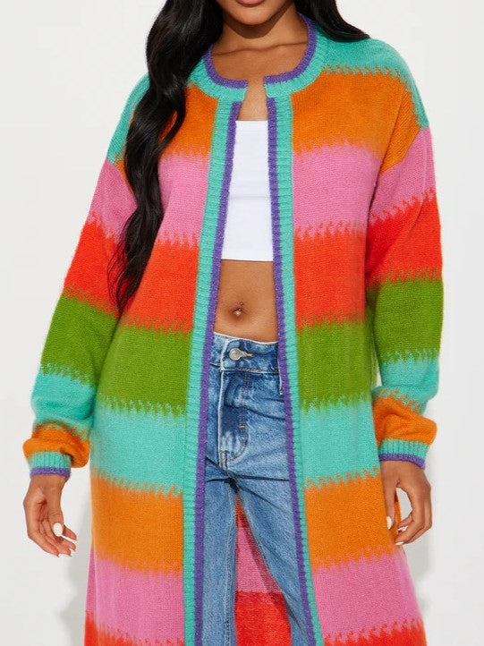 Women's Vibrant Striped Long Cardigan