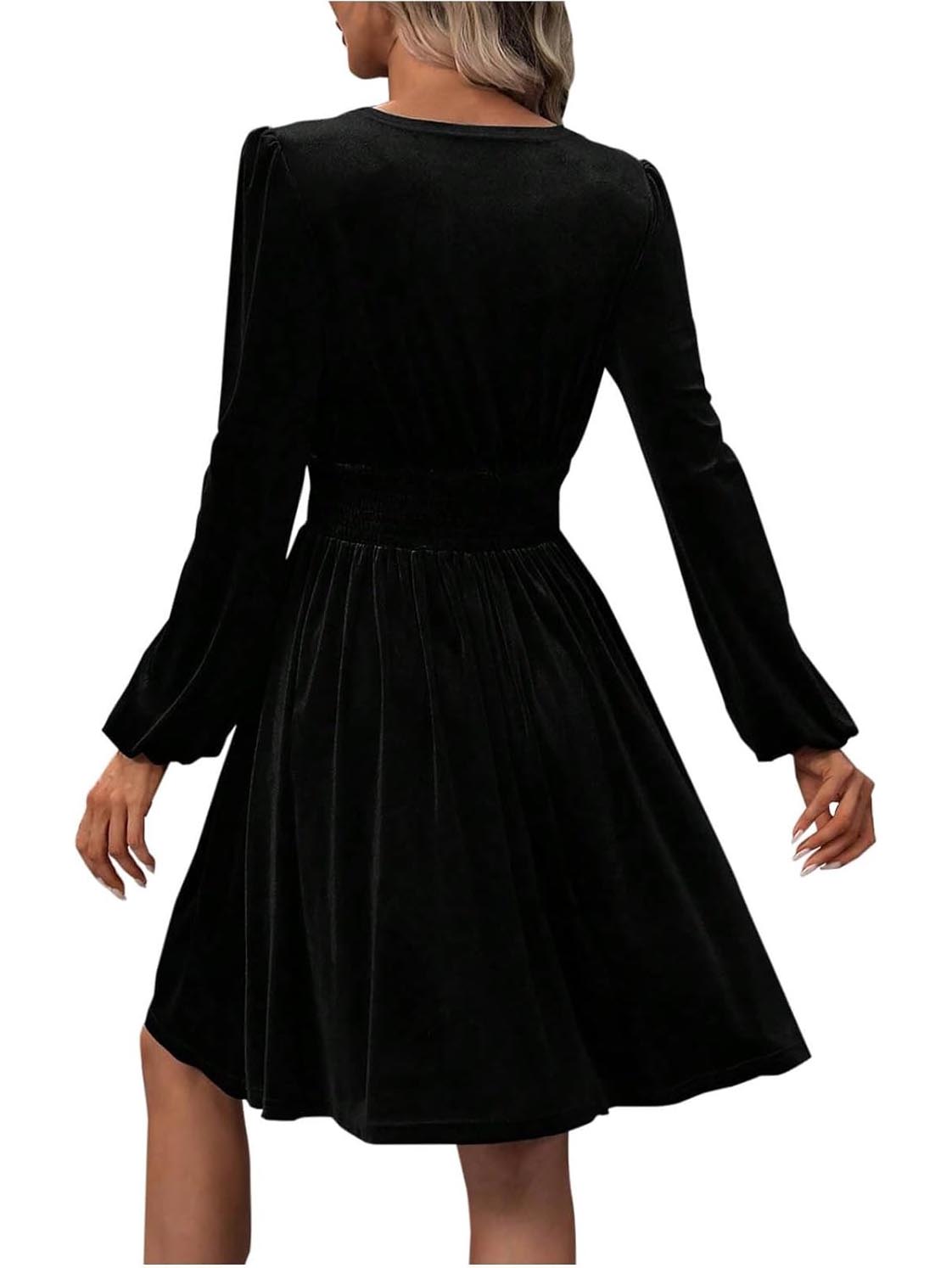 Women's Elegant V Neck Long Sleeves Velvet Dress (Buy 2 Free Shipping)