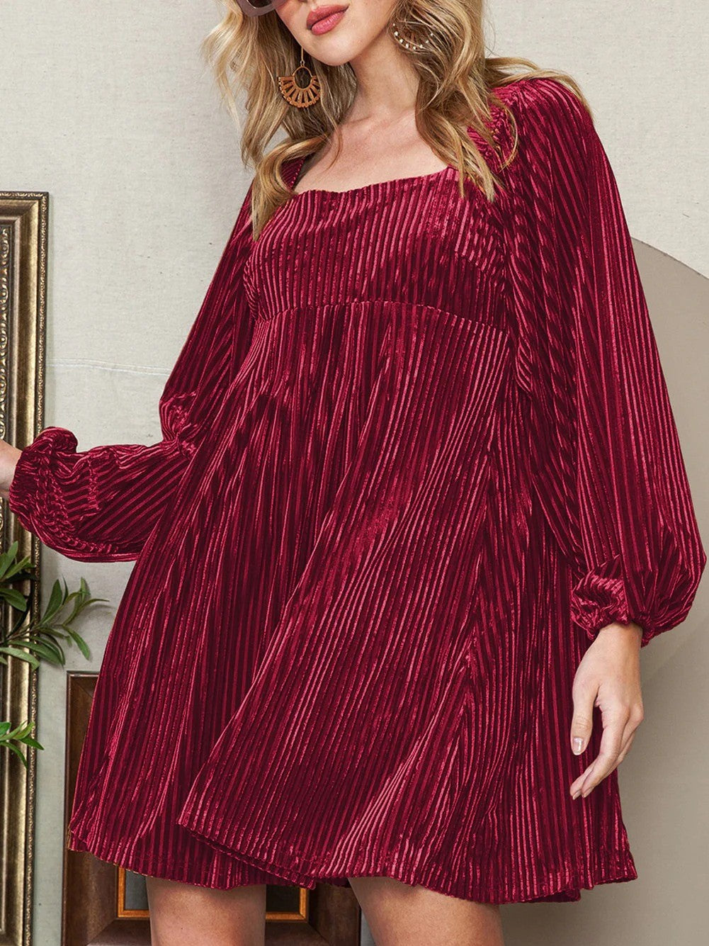 Women's Square Neck Tie Back Ribbed Dress (Buy 2 Free Shipping)