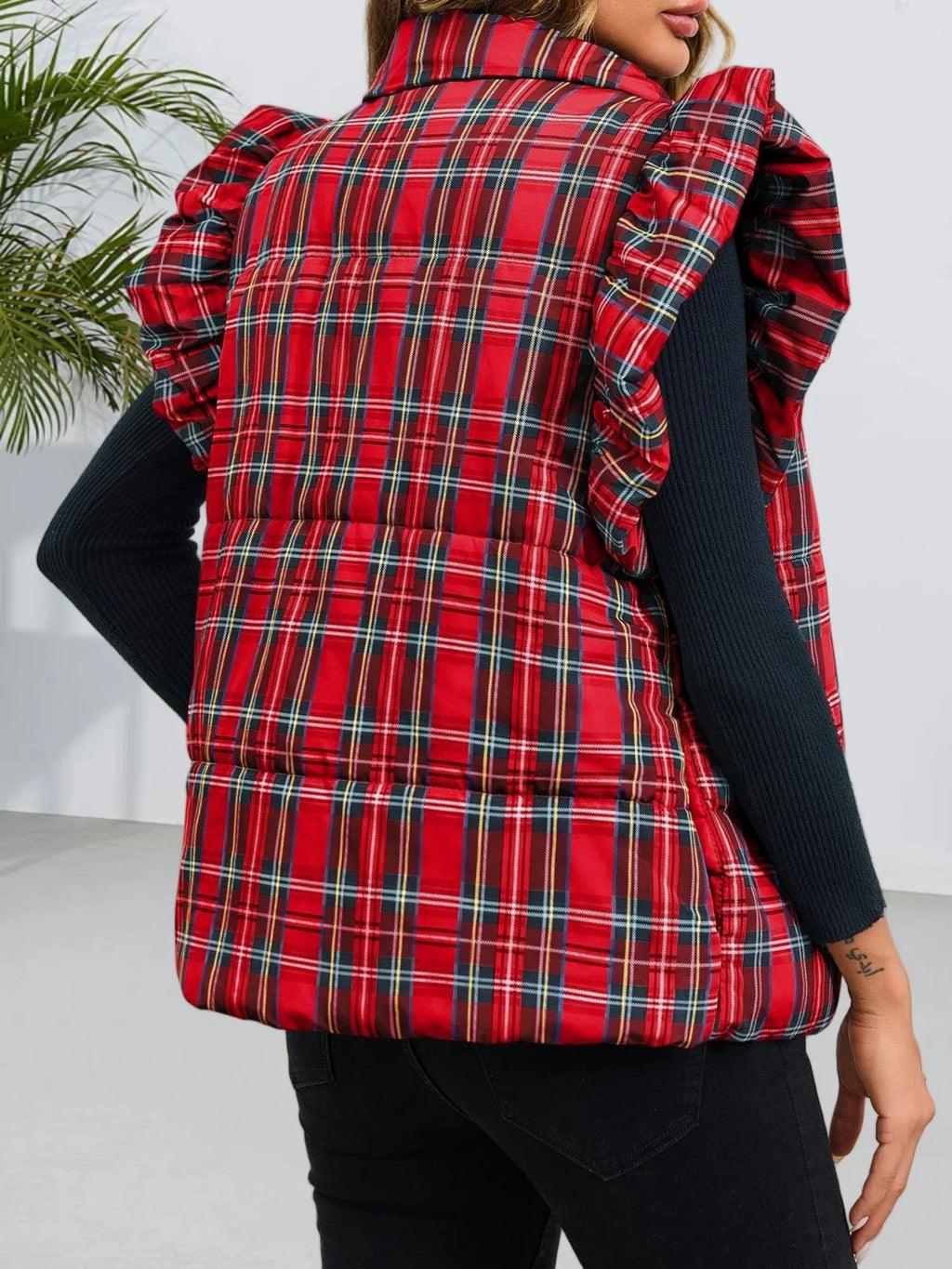 Women's Christmas Ruffle Sleeveless Plaid Vest (Buy 2 Free Shipping)