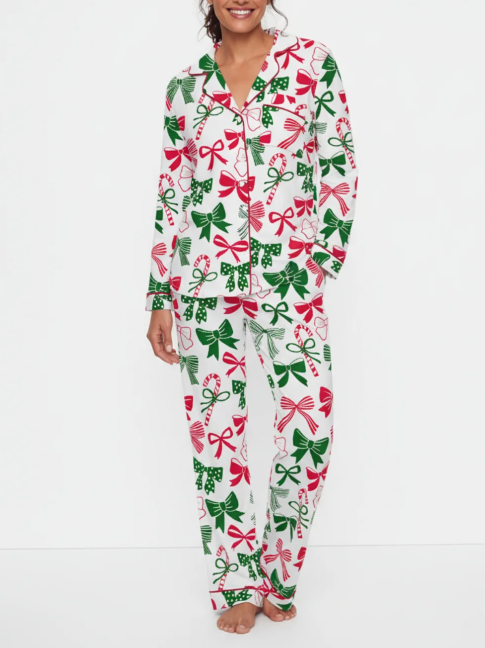 Women's Christmas Bow Print Pajamas Two-Piece Set (Buy 2 Free Shipping)