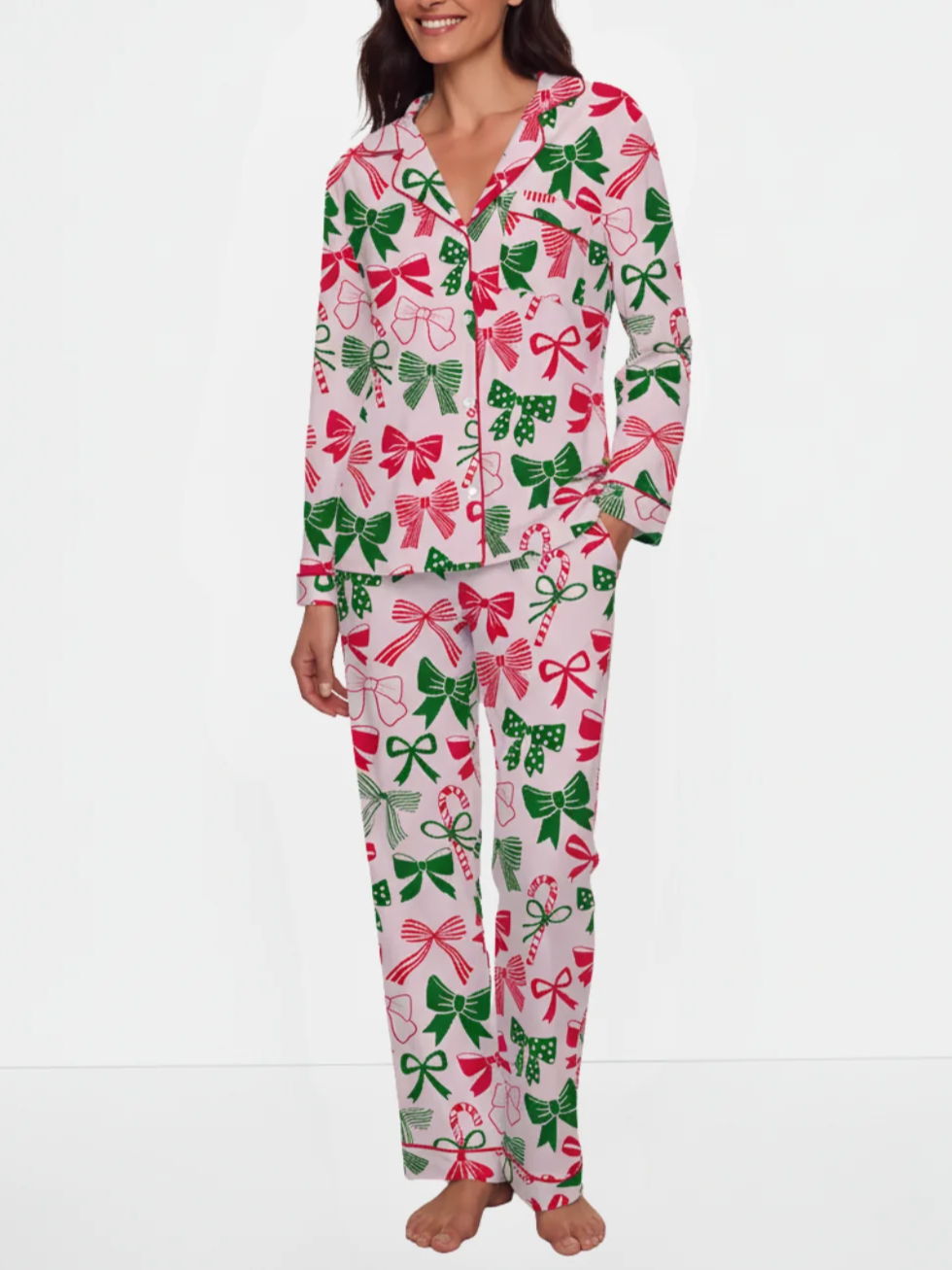 Women's Christmas Bow Print Pajamas Two-Piece Set (Buy 2 Free Shipping)