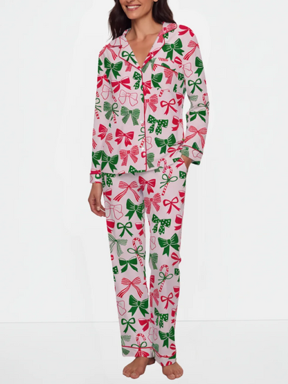 Women's Christmas Bow Print Pajamas Two-Piece Set (Buy 2 Free Shipping)