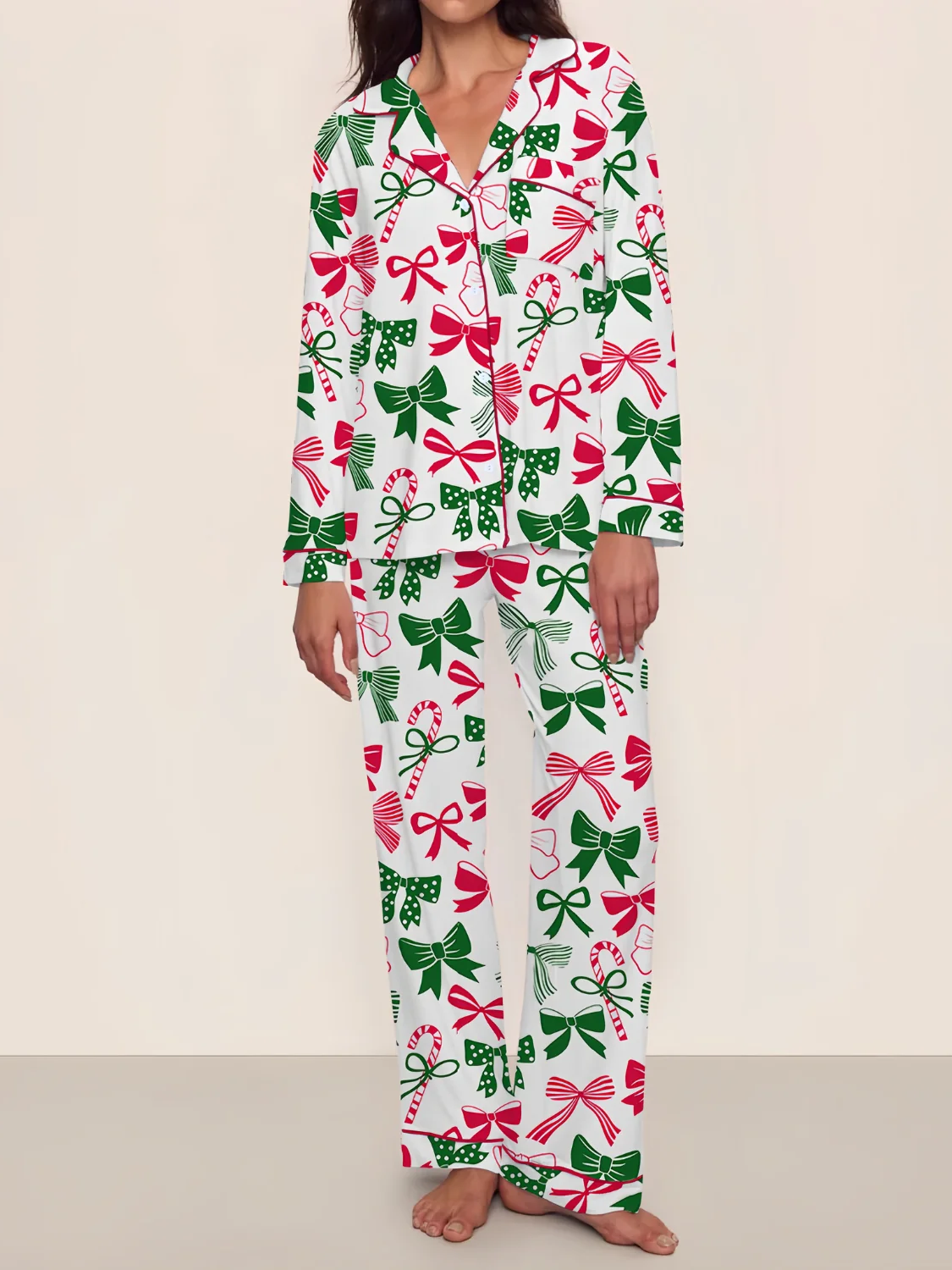 Women's Christmas Bow Print Pajamas Two-Piece Set (Buy 2 Free Shipping)