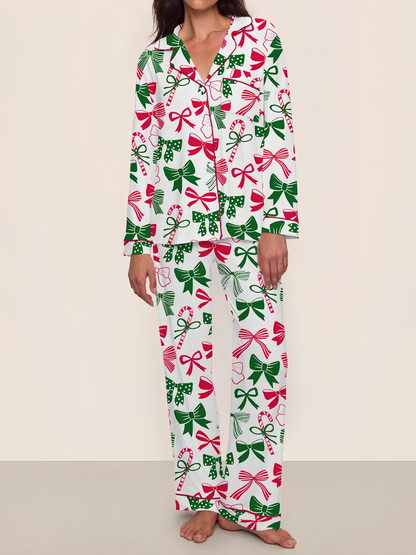 Women's Christmas Bow Print Pajamas Two-Piece Set (Buy 2 Free Shipping)