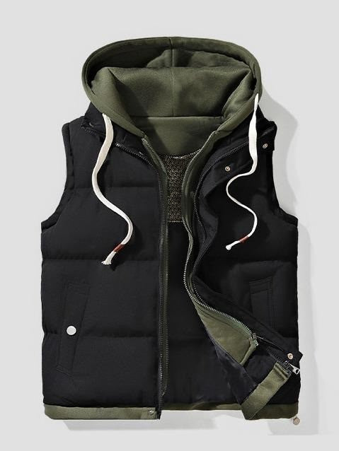 ⏰Hot Sale-Contrast Drawstring Hood Puffer Vest