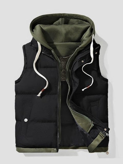 ⏰Hot Sale-Contrast Drawstring Hood Puffer Vest