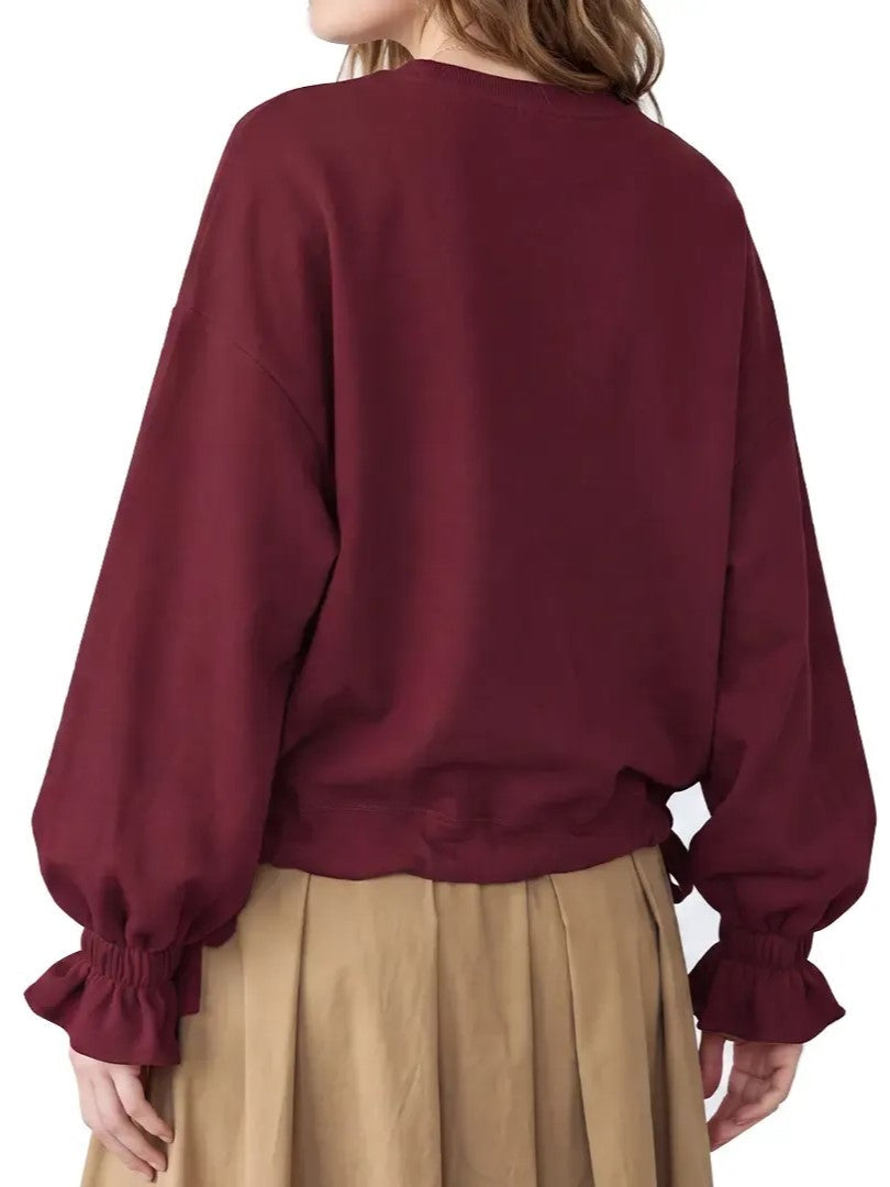 Women's Round Neck Drawstring Hem Casual Sweatshirt