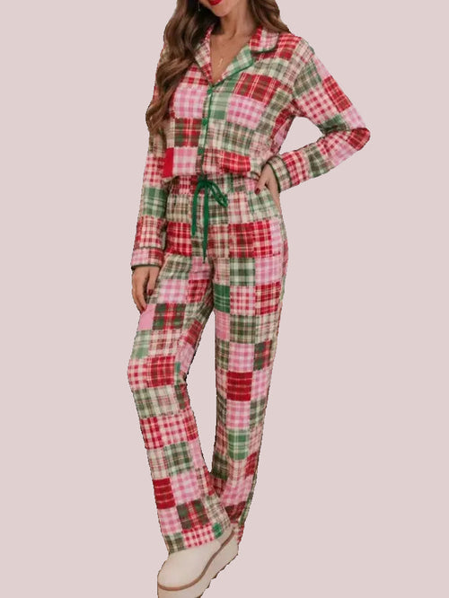 Women's Christmas Patchwork Plaid Pajama Set
