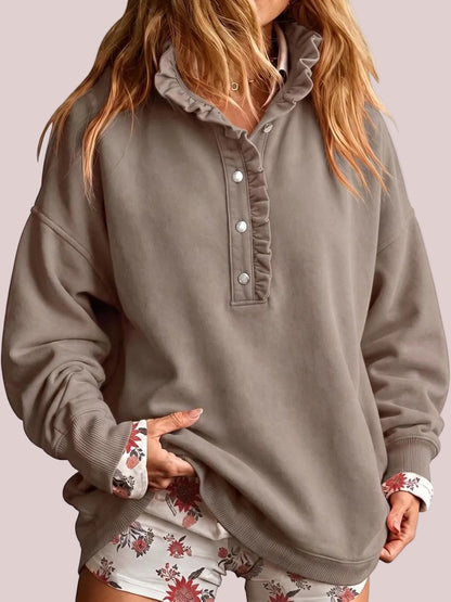 ✨Women's Ruffle Collar Henley Oversized Sweatshirt