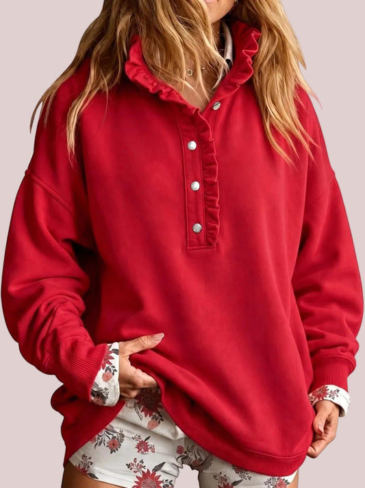 🎀Ruffled Mock Neck Henley Oversized Sweatshirt