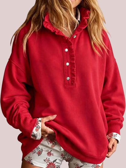✨Women's Ruffle Collar Henley Oversized Sweatshirt