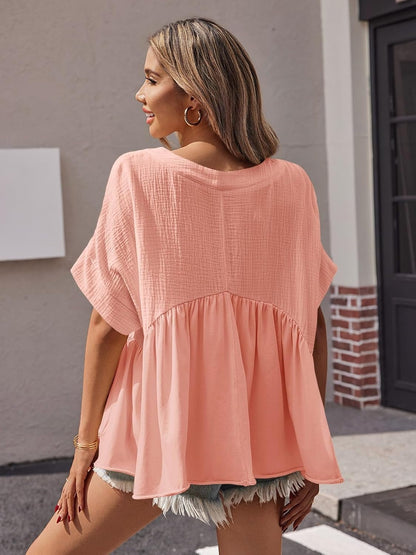 Womens Summer Babydoll Tops V Neck Short Sleeve