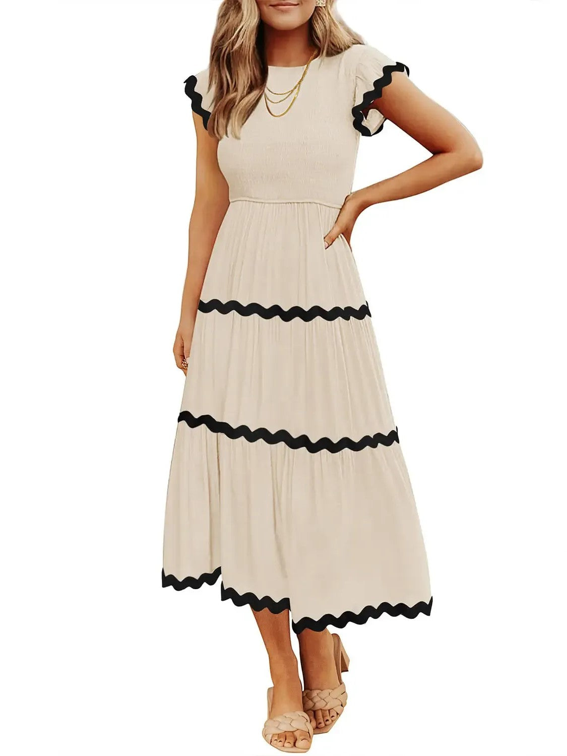 Women's Spring Summer Ruffled Tiered Midi Dress