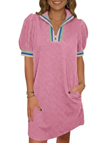 Women's Preppy Half-Zip Tunic Dress