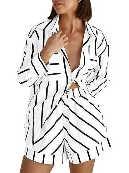 Women's Striped Button Down 2-Piece Outfit