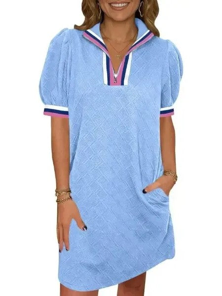 Women's Preppy Half-Zip Tunic Dress