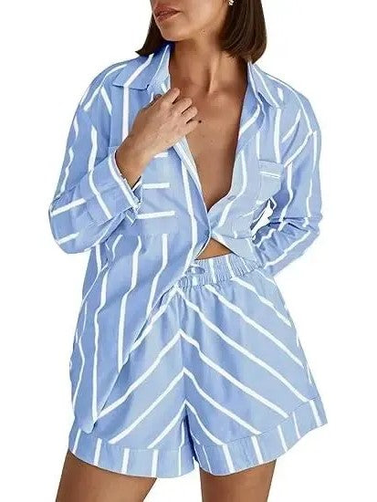 Women's Striped Button Down 2-Piece Outfit