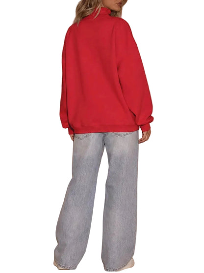 🎀Ruffled Mock Neck Henley Oversized Sweatshirt