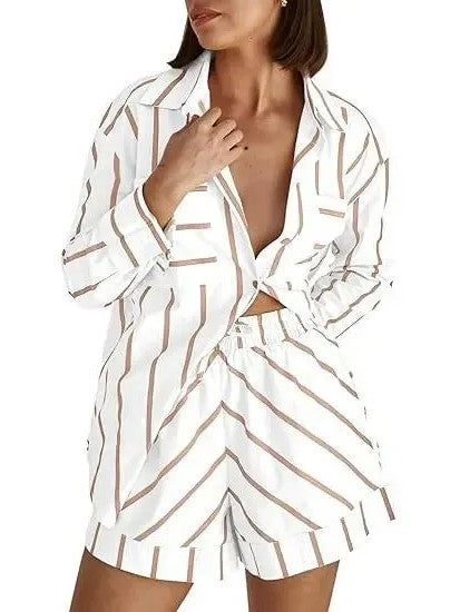 Women's Striped Button Down 2-Piece Outfit