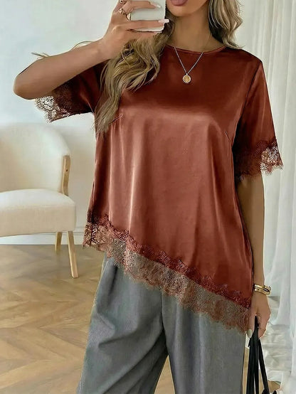 Women's Daily Uneven Hem Lace Blouse