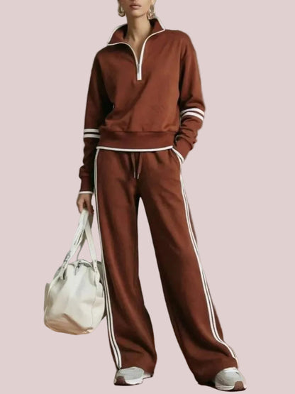 Women's Sporty Striped Quarter-Zip Lounge Set