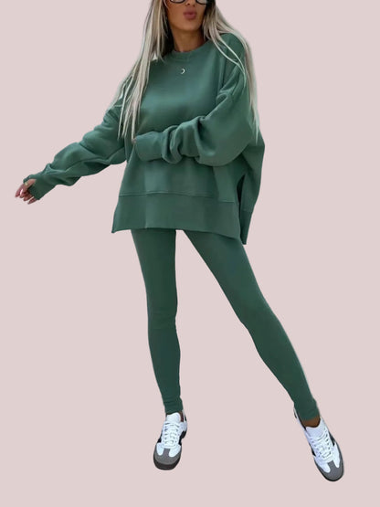 Women's Oversized Side Slit Sweatshirt & Leggings 2 Piece Set