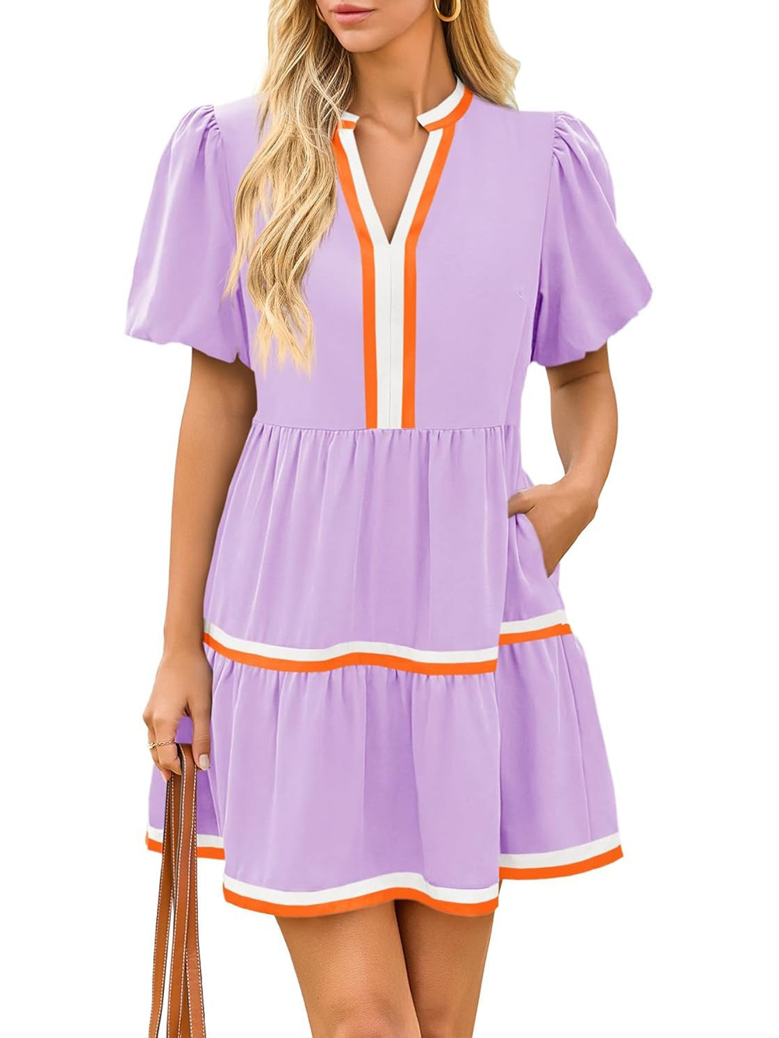 2026 Women's V Neck Floral Dress Short Puff Sleeve Boho Dresses