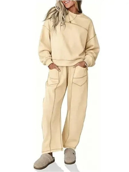 Women Contrast‑Stitch 2‑Piece Loungewear Set